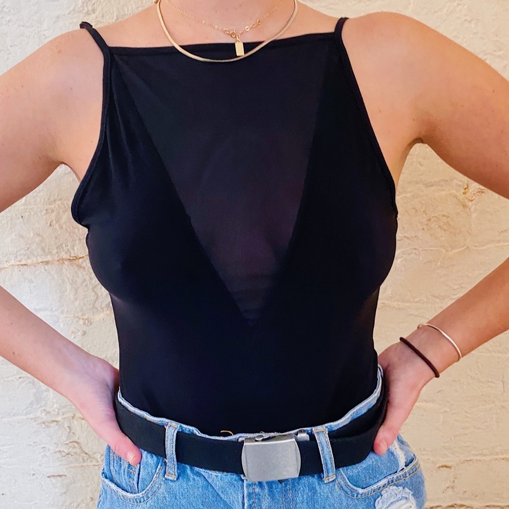 Black bodysuit shear front